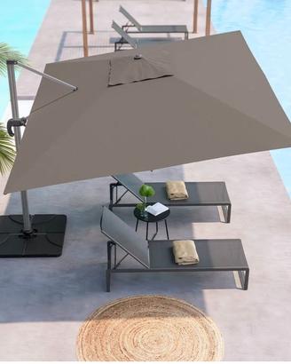 Ombrellone con palo laterale 3 x 4 m telo tortora