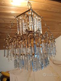 Lampadario ottone e cristalli
