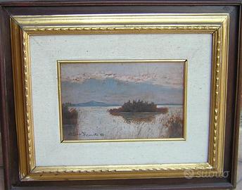 Livorno olio su tavoletta 15x23 stagno Romiti Gino