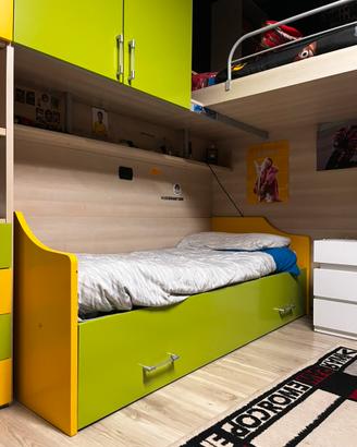 Struttura letto singolo con doghe e cassettone