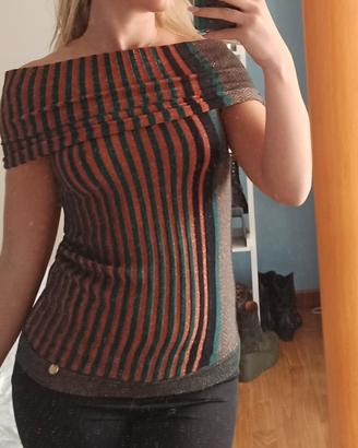 Top Liu Jo in maglia lurex a righe verde e Bronzo