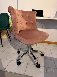 Sedia da ufficio velluta rosa - girevole con rotel