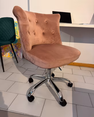 Sedia da ufficio velluta rosa - girevole con rotel