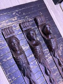 Set 3 telamoni in legno intagliato con busti