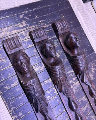 Set 3 telamoni in legno intagliato con busti
