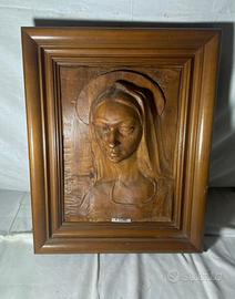 Quadro Madonna intarsiato su legno firmato Ossani