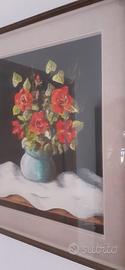 olio su tela d'epoca fiori dipinto con cornice