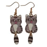 Orecchini simpatici gatti grigi con coda pendente