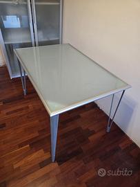 Tavolo/Scrivania in vetro satinato e metallo