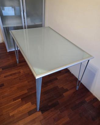 Tavolo/Scrivania in vetro satinato e metallo