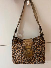 Borsa a spalla leopardata con dettagli dorati