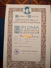 Diploma Maturità Scientifica 1939