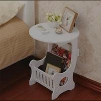 Tavolino/Comodino Bianco Rotondo con Portariviste 