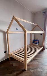 Letto Capanna in pino massello Archi legno grezzo