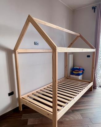 Letto Capanna in pino massello Archi legno grezzo