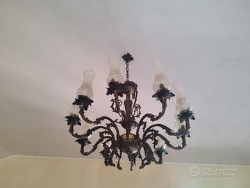 Lampadario in bronzo e cristallo 10 luci