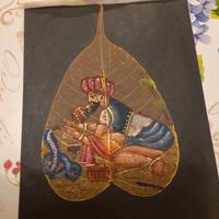 Dipinto indiano su foglia di Pipal