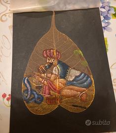 Dipinto indiano su foglia di Pipal