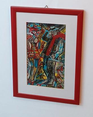 QUADRO DIPINTO CON  CORNICE ROSSA