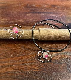 Set gioielli acciaio inox collana fiore e anello 