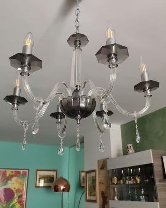 Lampadario 6 luci in cristallo lavorato a mano