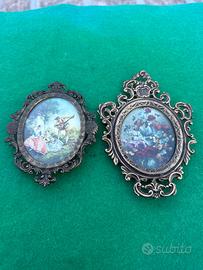 Coppia Quadretti Vintage Cornici Ottone Traforate