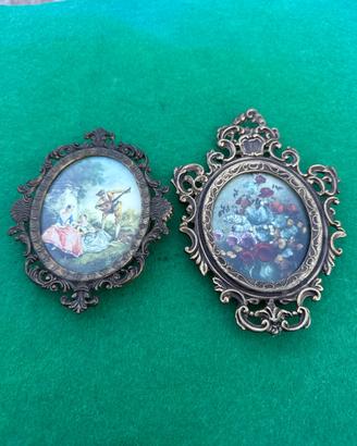 Coppia Quadretti Vintage Cornici Ottone Traforate