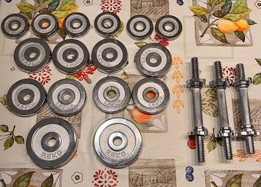 Set 3 manubri lunghezza variabile piu 16 dischi