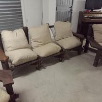 Divano + 2 poltrone legno noce 5 posti design '60 