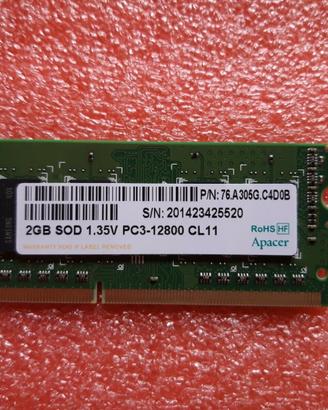 Banco RAM 2 GB DDR3 1600 Mhz Apacer