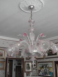 2 LAMPADARI IN VETRO DI MURANO  COLORATI + 2 CERAM