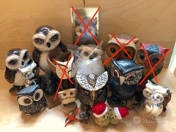 Collezione di civette in ceramica e legno