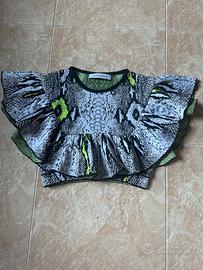 Top Mangano XS originale – stampa animalier fluo