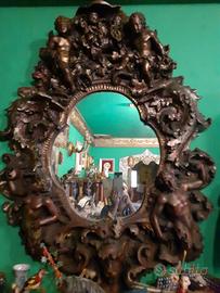 Specchio  In Stile Con Sculture Con Angelli  