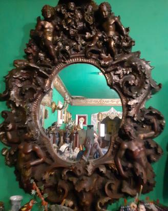 Specchio  In Stile Con Sculture Con Angelli  