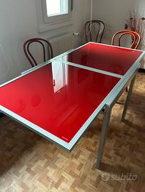 Tavolo 80x80 allungabile 160x80 Rosso in Vetro