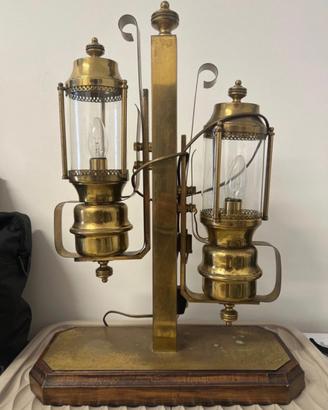 Lampada da Tavolo Vintage in Ottone a Doppia Lante