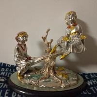 Scultura Argentata "Bambini sull'Altalena" Vintage