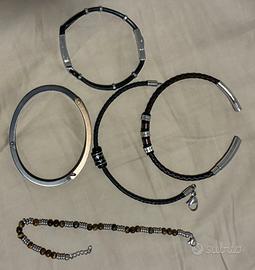 Lotto n.5 bracciali uomo – acciaio, pelle e pietre