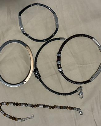 Lotto n.5 bracciali uomo – acciaio, pelle e pietre