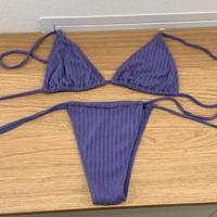 Bikini a triangolo lilla a costine - Due pezzi