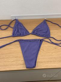Bikini a triangolo lilla a costine - Due pezzi