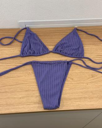 Bikini a triangolo lilla a costine - Due pezzi