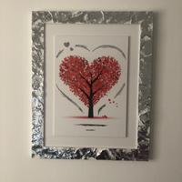 Quadro con albero con cuori rossi e argento