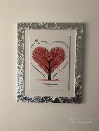 Quadro con albero con cuori rossi e argento