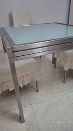 Tavolo vetro e acciaio 90x90 cm allungabile a 180