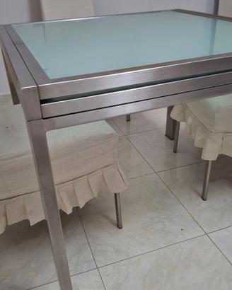 Tavolo vetro e acciaio 90x90 cm allungabile a 180