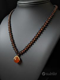 Collana vintage artigianale corniola rossa Etnica