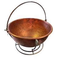 Paiolo rame martellato vintage e supporto 33cm