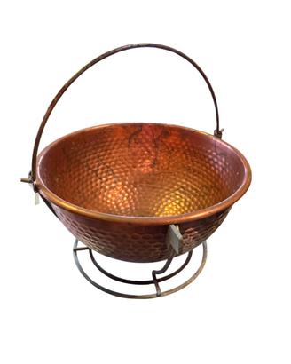 Paiolo rame martellato vintage e supporto 33cm